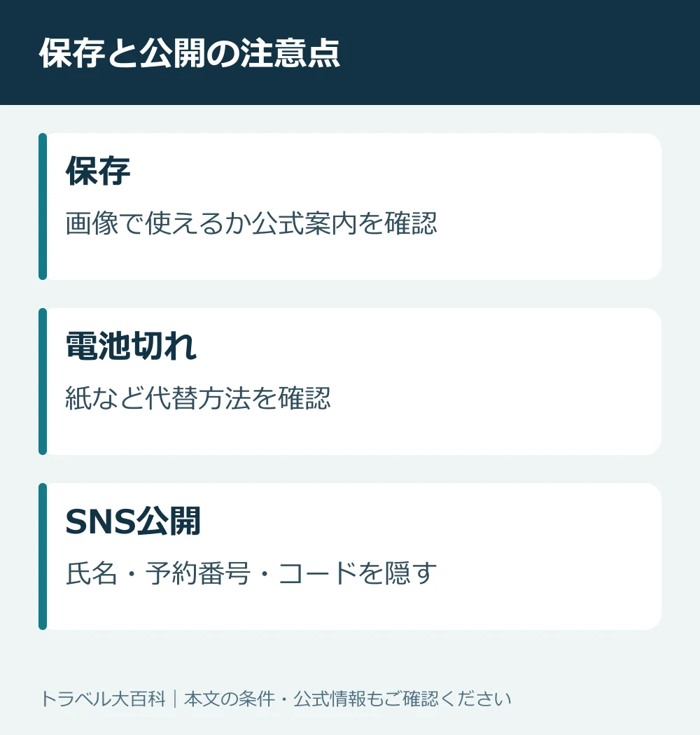 モバイル搭乗券の保存方法・電池・個人情報の確認事項